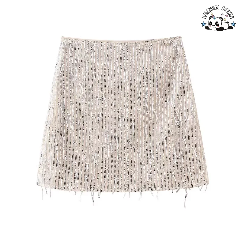 LEZONKIDS - New Style Kids Skirt Fashionable and Versatile Sequined Fringed Mini Skirt for 2-14T Girls